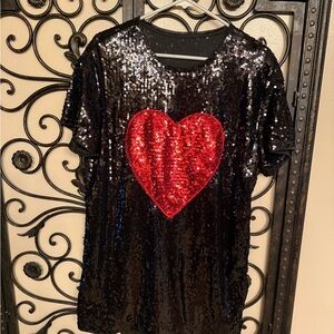 Black Sequin Top with Red Heart